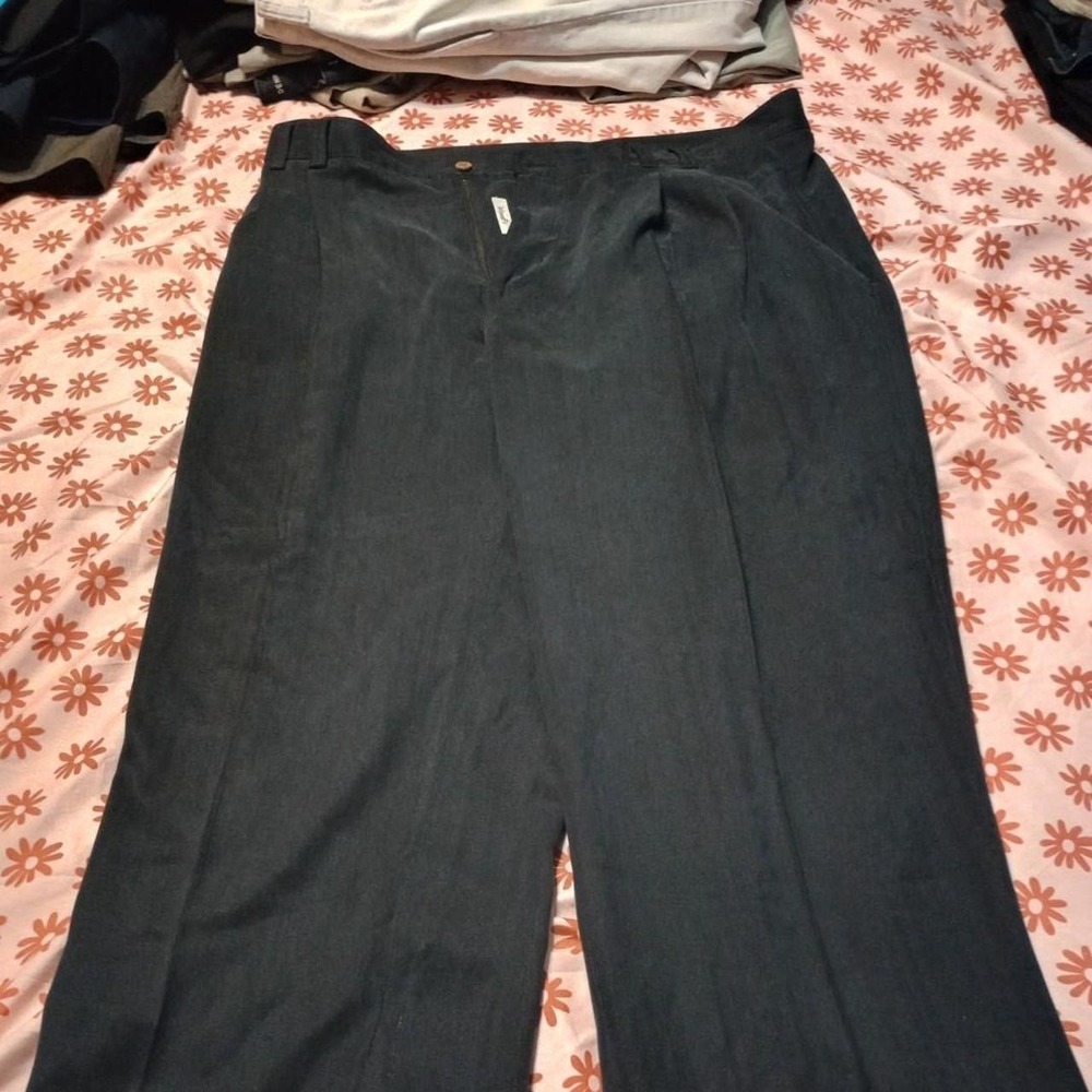 Caribbean Mens 100% Silk Herringbone Relaxed Fit Pants Black 38x29